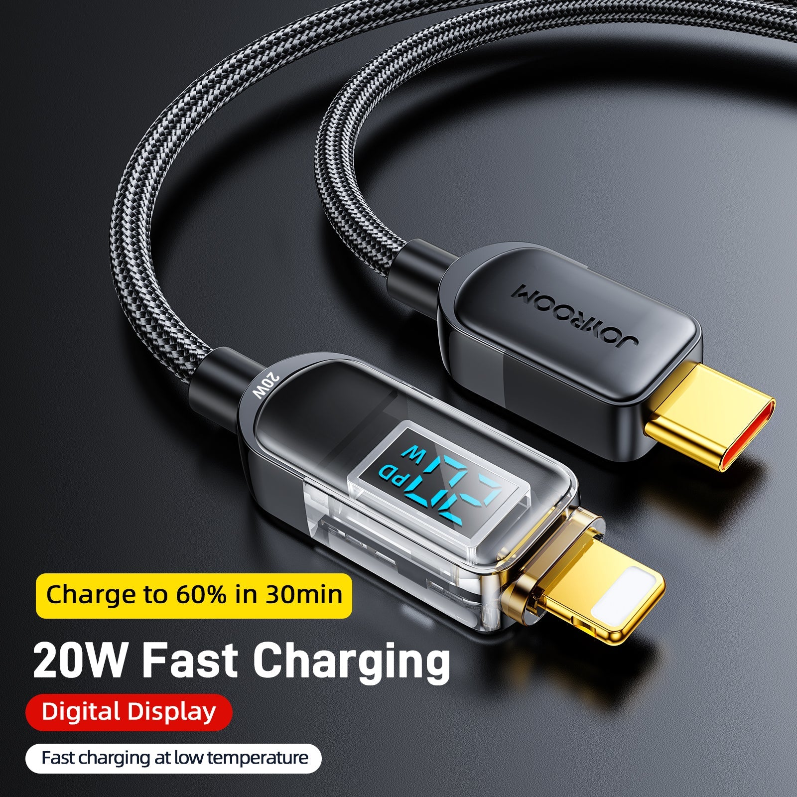 Joyroom 20W Digital Display Fast Charging Data Cable 1.2m Type c to Lightning Cable