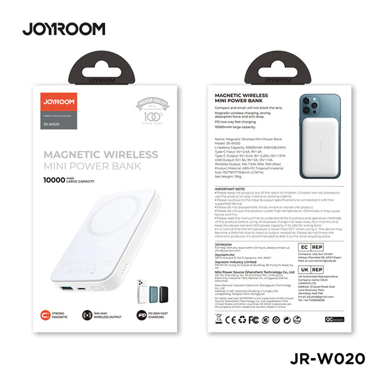 JOYROOM JR-W020 20W Mini magnetic wireless power bank 10000mah - JoCell جوسيل