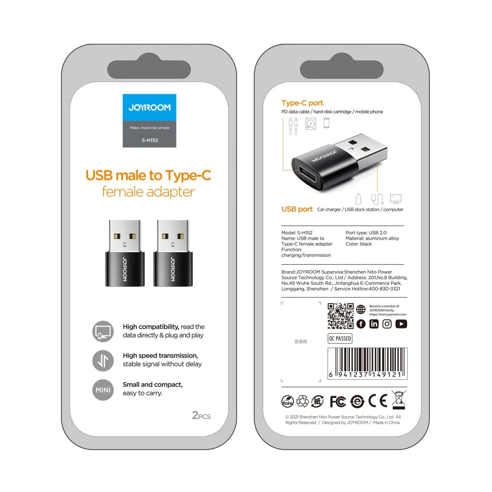 Joyroom USB to USB-C Adapter - Black Joyroom USB to USB-C Adapter - Black