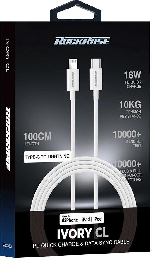 Rockrose USB-C to Lightning Cable 18W White 1m