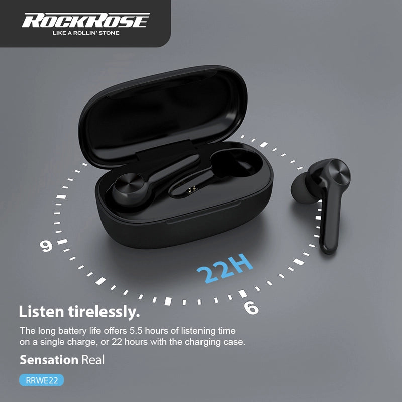 Rockrose Sensation Real In-ear Bluetooth Handsfree Sweatproof Headphones with Charging Case Black