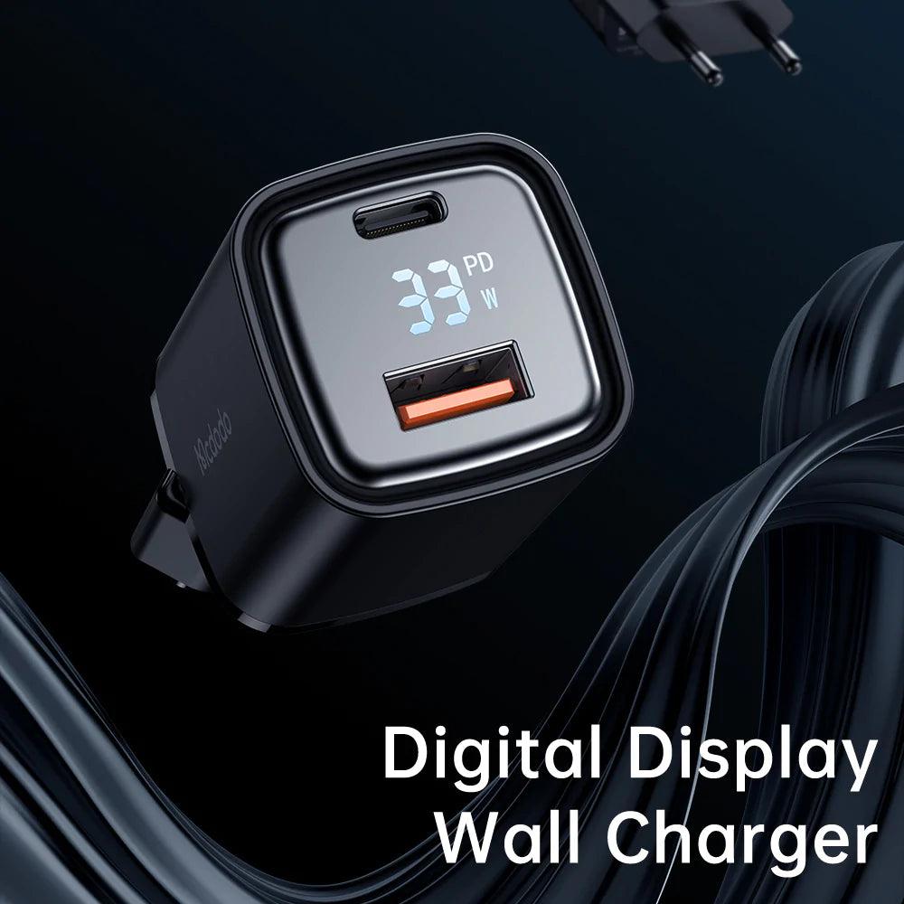 Mcdodo 33W PD & QC Dual Port Fast Charger and Digital Display - Black Mcdodo 33W PD & QC Dual Port Fast Charger and Digital Display - Black