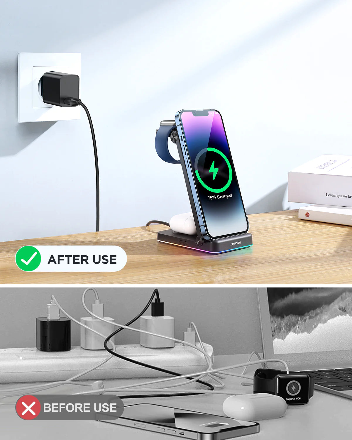 Joyroom 3 in 1 Magnetic Charging Station for phone for watch for earphone