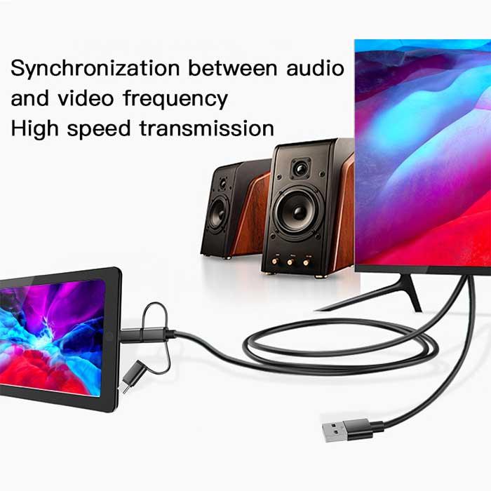 كابل إتش دي ام اي 3 في 1 من يسيدو سهل التوصيل وشاشة عالية الدقة - أسود