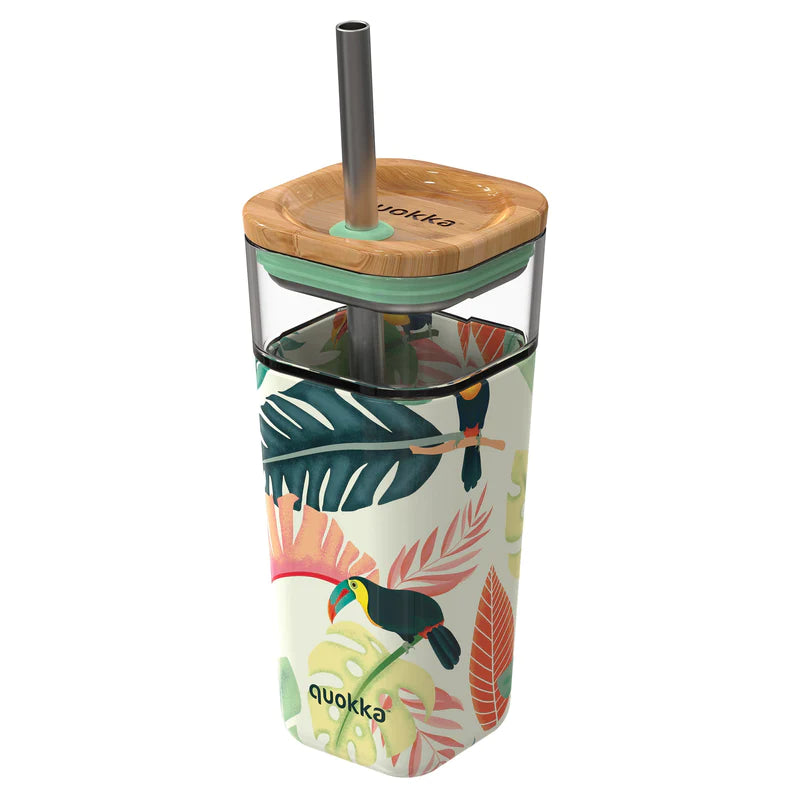 QUOKKA glass straw tumbler with silicone cover liquid cube 540 ml toucans