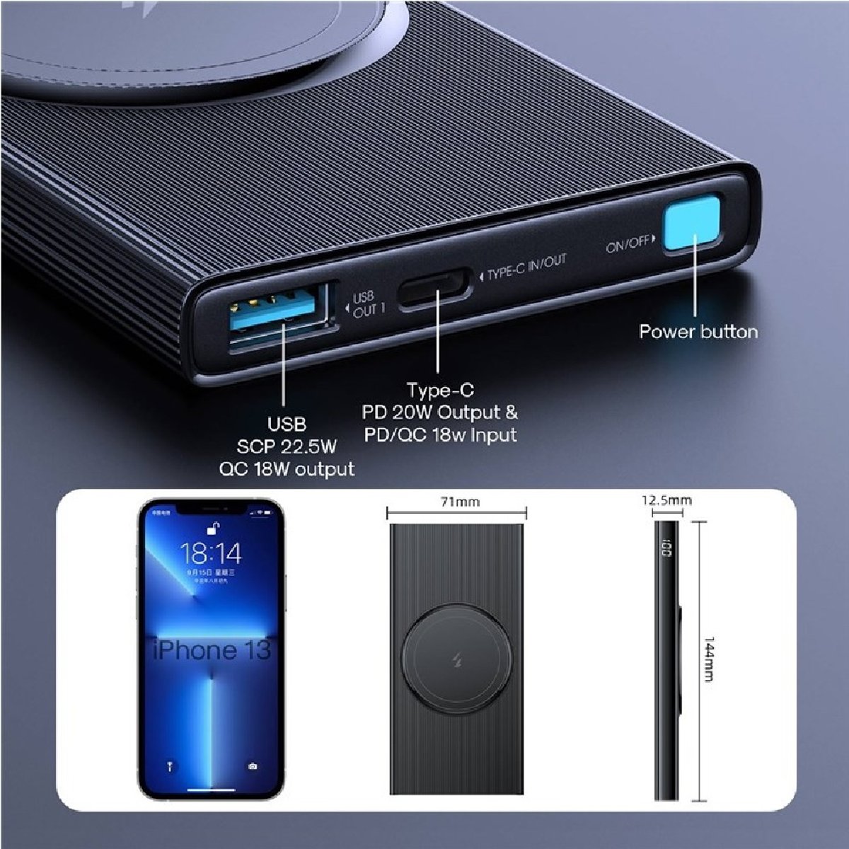 JOYROOM JR-W010 22.5W Magnetic Wireless Charging Power Bank Ultra Thin 10000mAh Battery Charger with Digital Display