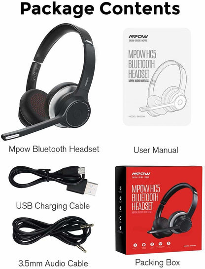 MPOW HC5 Business Bluetooth Headset Black+Silver