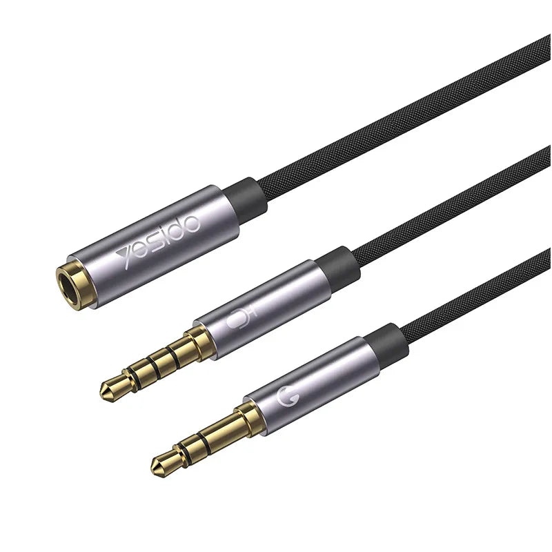 YESIDO YAU29 3.5mm 2 Male to 1 Female Headphone Mic Adapter Y Splitter Audio Cable