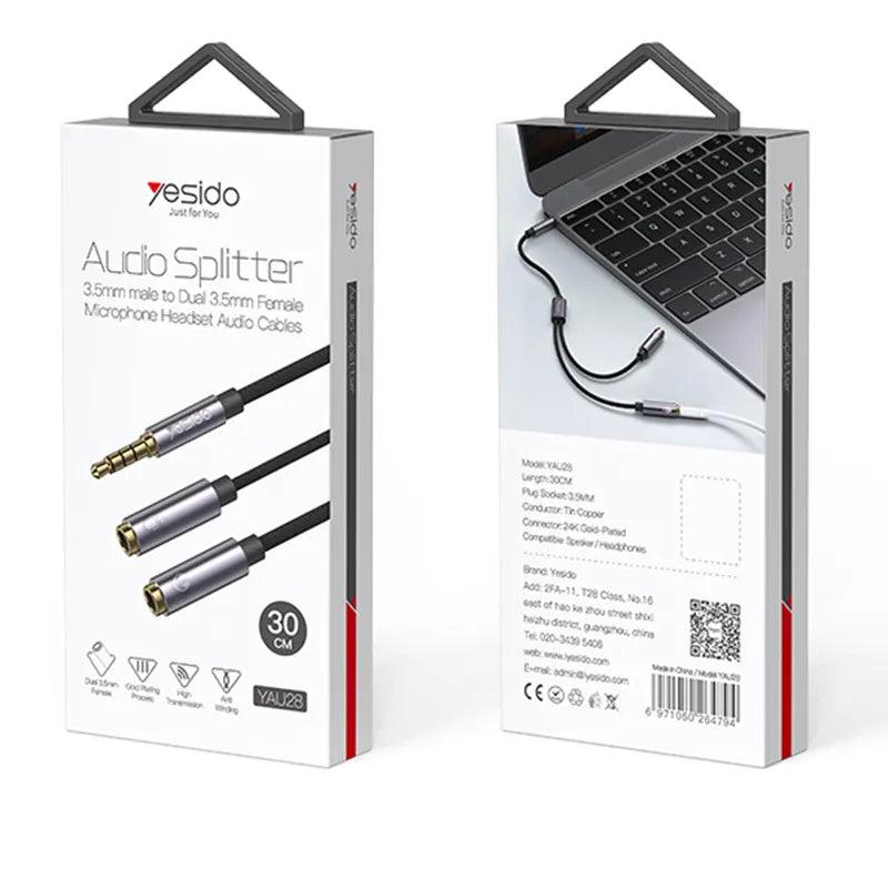 كابل صوت يسيدو 3.5 ملم لسماعات الرأس والميكروفون - رمادي