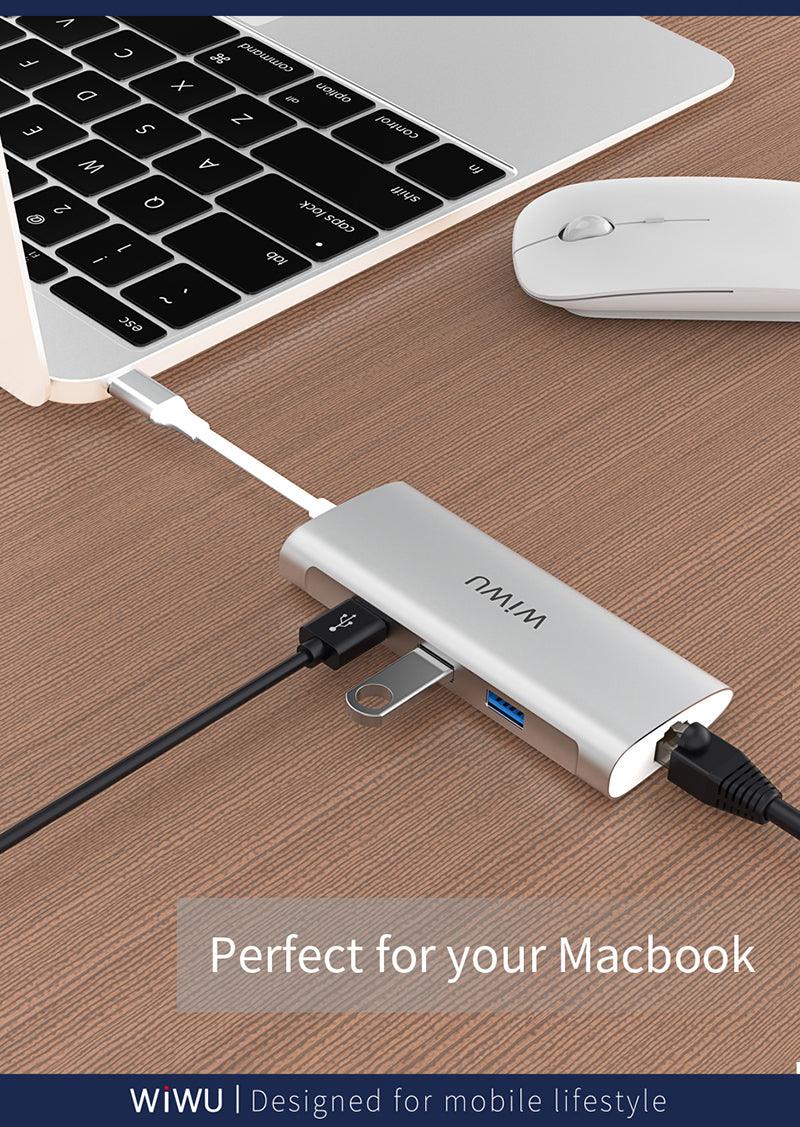 Wiwu A631str 6 في 1 USB-C Hub لماك بوك