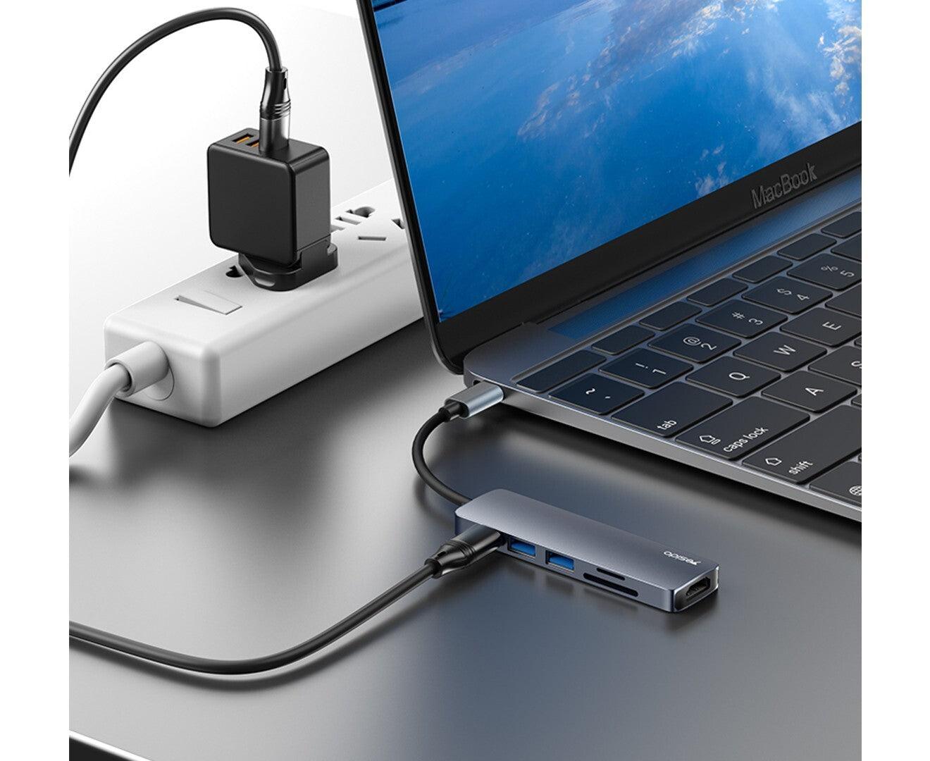 Yesido 6 in 1 USBC Hub with 4K HDMI & Card Reader - Grey Yesido 6 in 1 USBC Hub with 4K HDMI & Card Reader - Grey