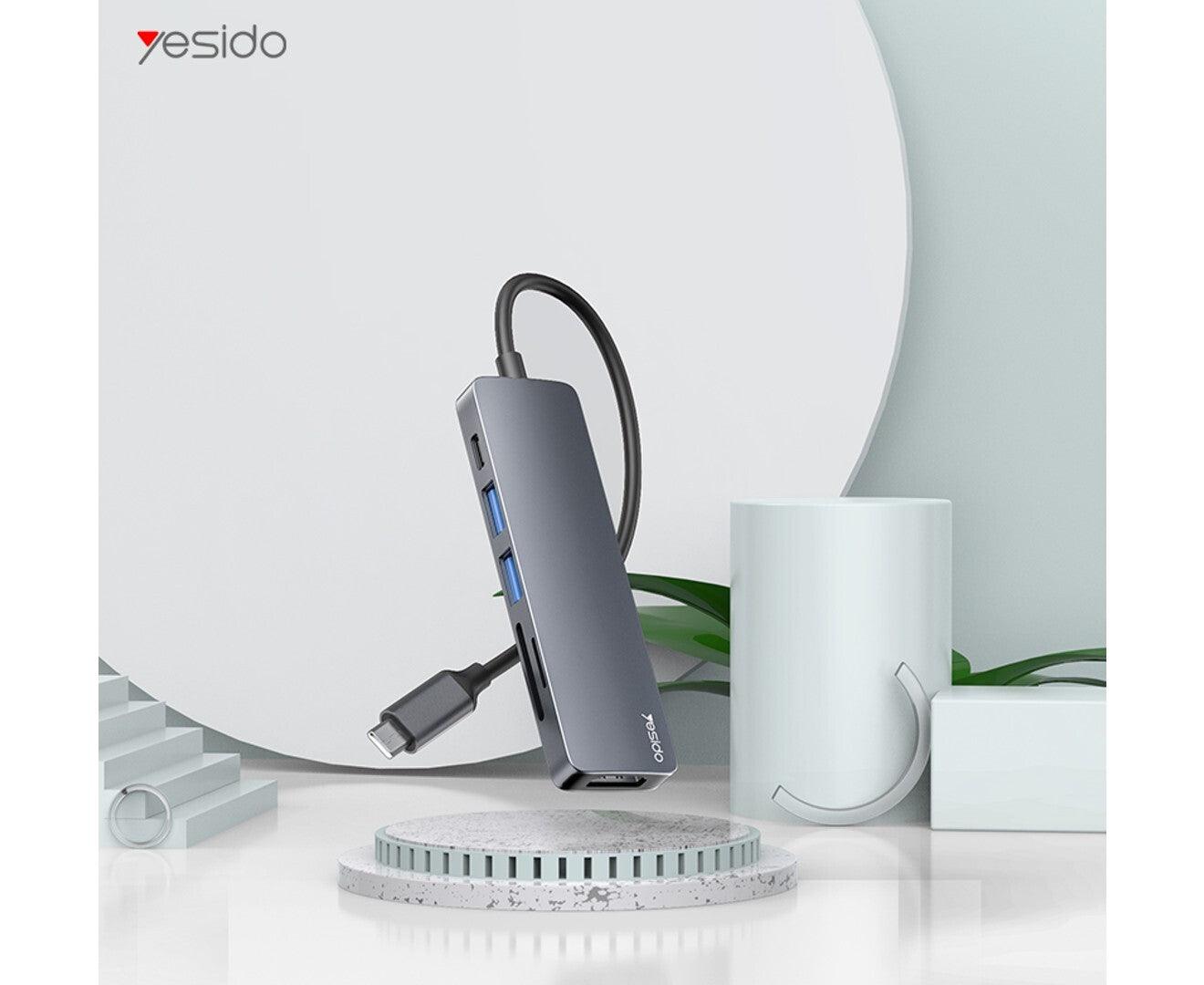 Yesido 6 in 1 USBC Hub with 4K HDMI & Card Reader - Grey Yesido 6 in 1 USBC Hub with 4K HDMI & Card Reader - Grey