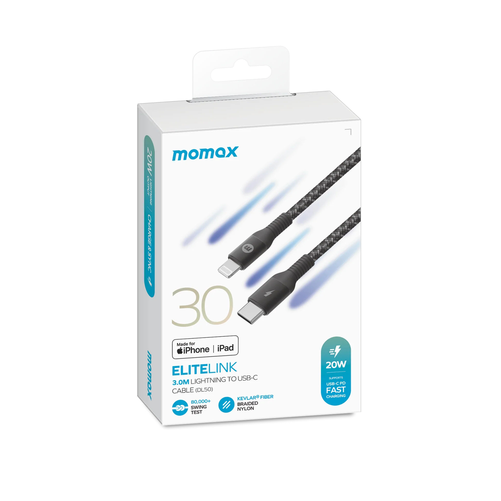 MOMAX Elite Link Lightning to USB C Cable Extra Long Fast Charge (3m)