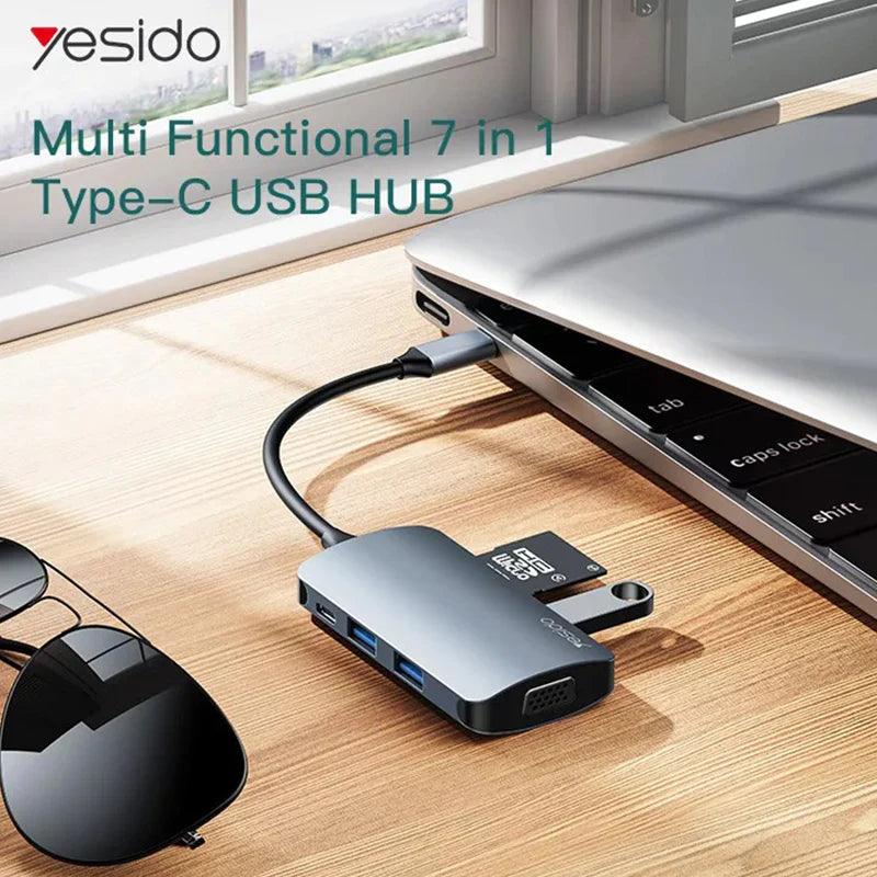 Yesido HB16 7 In 1 Type C Docking Station for Laptops - Grey Yesido HB16 7 In 1 Type C Docking Station for Laptops - Grey