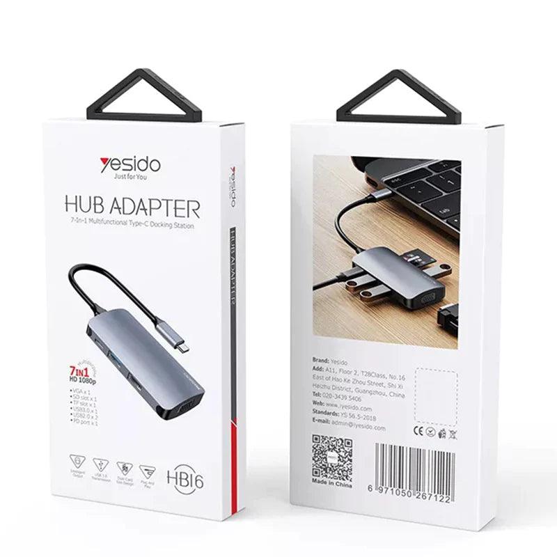 Yesido HB16 7 In 1 Type C Docking Station for Laptops - Grey Yesido HB16 7 In 1 Type C Docking Station for Laptops - Grey
