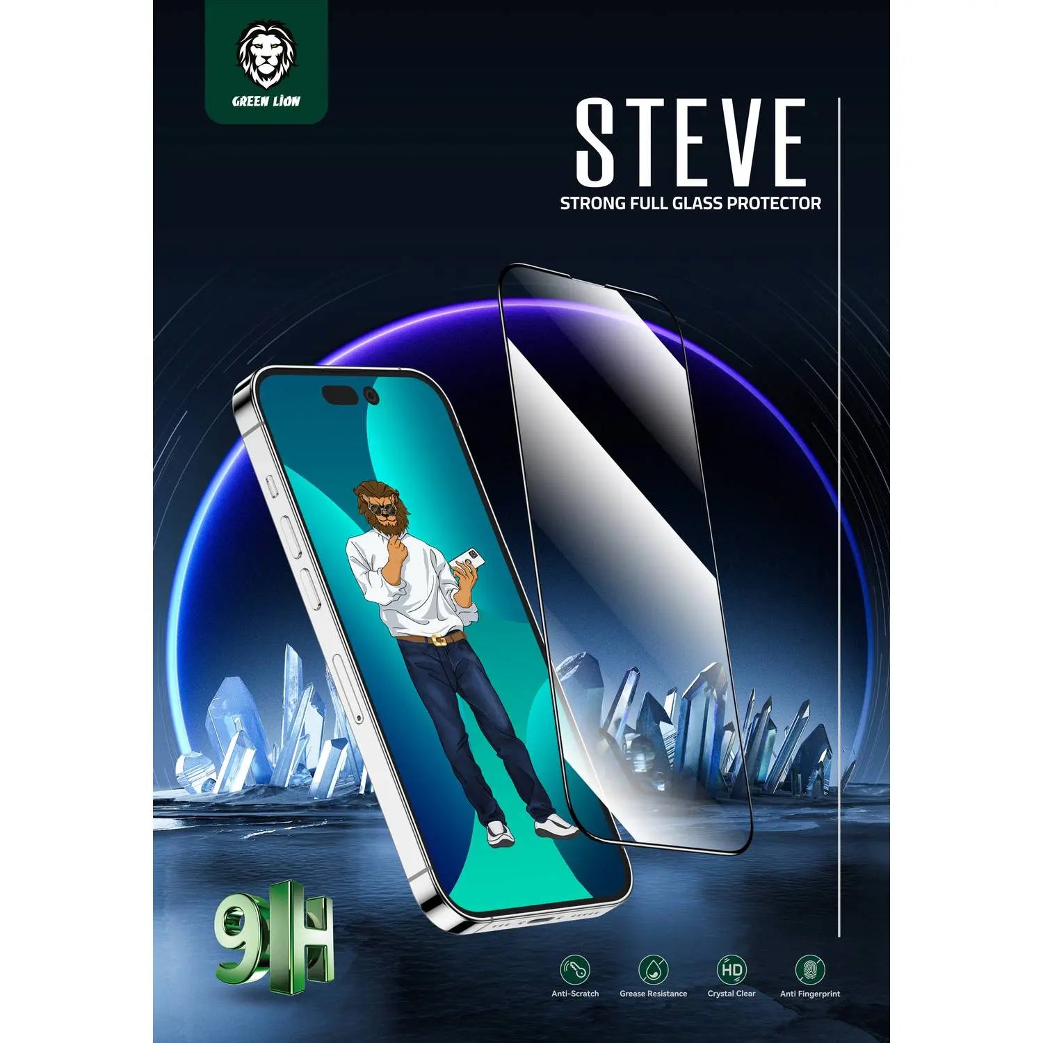 Green 9H Steve Glass Strong Full Screen Protector for iPhone 14 Pro Max ( 6.7) - Clear