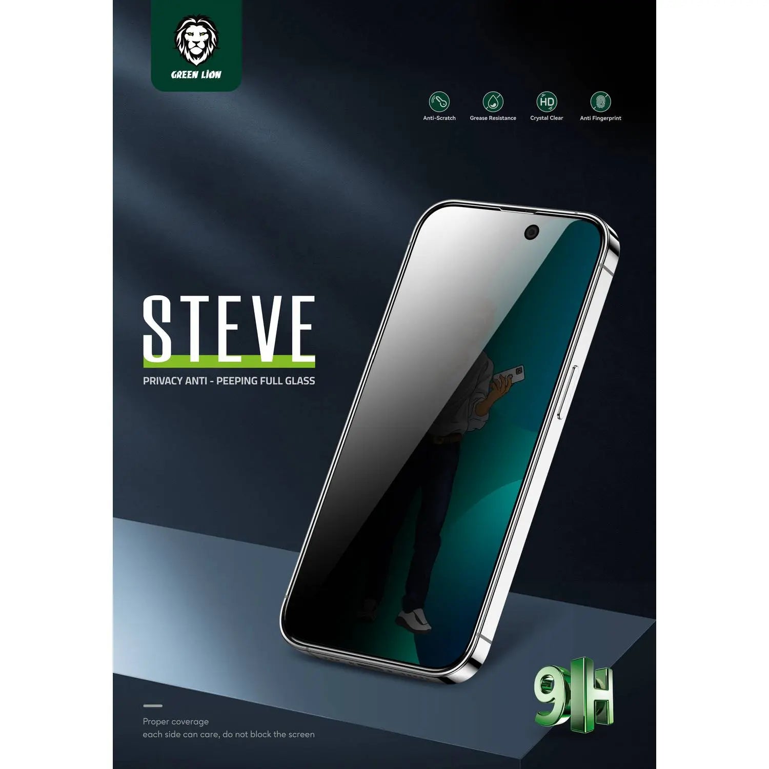 Green 9H Steve Privacy Full Glass Screen Protector for iPhone 14 Pro Max (6.7) - Black