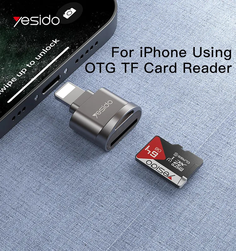 YESIDO Mini Design OTG function for iPhone for iPad 8 pin plug to TF card readers