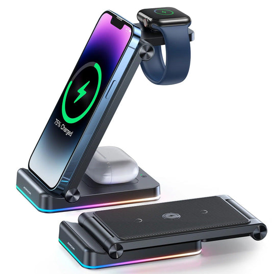 Joyroom 3 in 1 Magnetic Charging Station for Phone Watch & Earbuds - Black