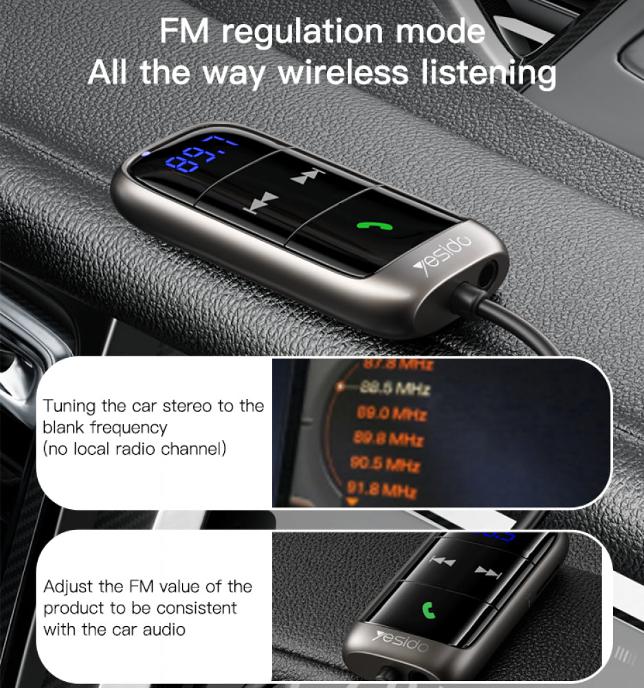 Yesido FM Receiver Wireless & AUX Car FM Audio Adapter