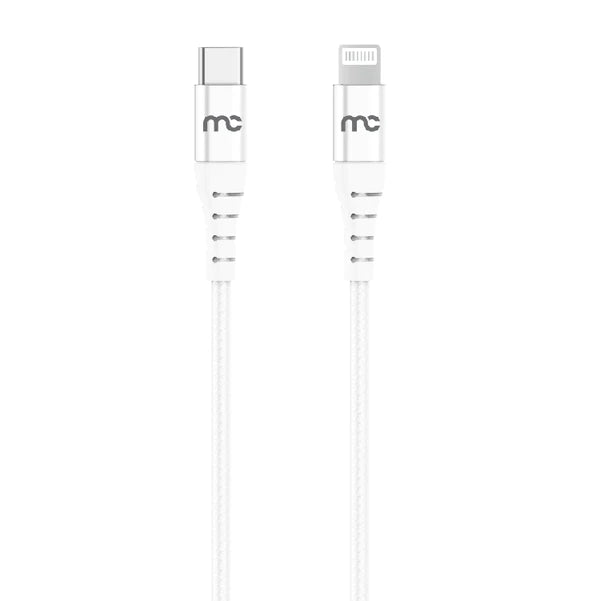 MyCandy USB C TO MFI LIGHTNING CHARGE AND SYNC BRAIDED CABLE 2M WHITE