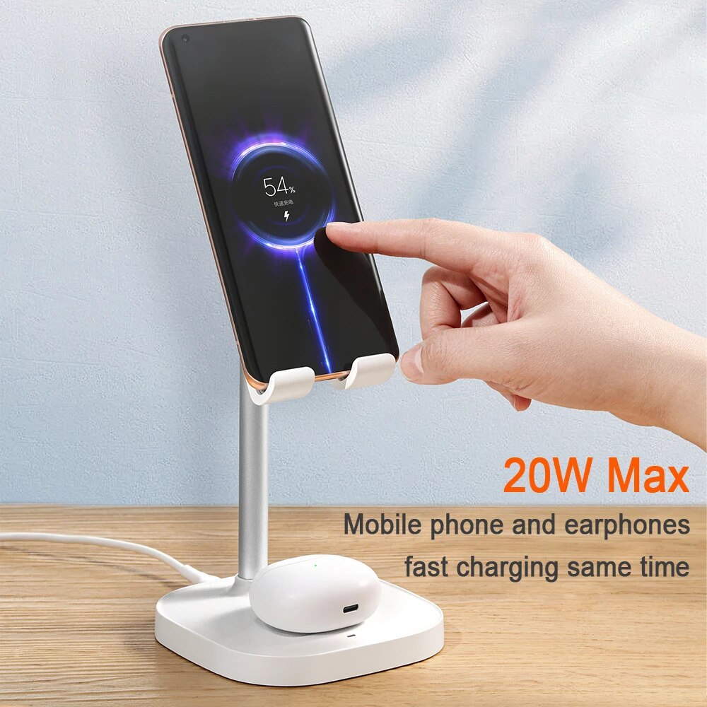 Mcdodo 2 in 1 Desktop Holder Wireless Charger For iPhone 14 13 12 Huawei Air Pods Headset Universal Phone Stand 20W Fast Charger