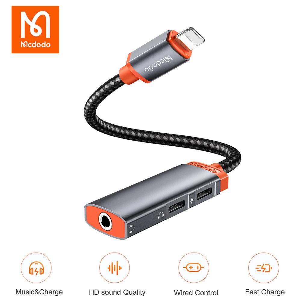 Mcdodo Lightning to 3.5mm Audio & OTG Charging Adapter - Black