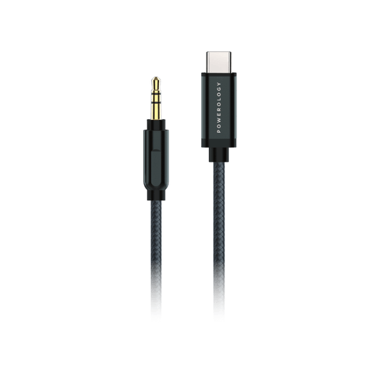 Powerology Aluminum Braided USB-C to 3.5mm AUX Cable 1.2m/4ft - Gray
