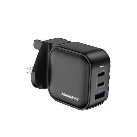 Rockrose Powercube 65W 3 Port GaN Charger for Fast Charging - Black