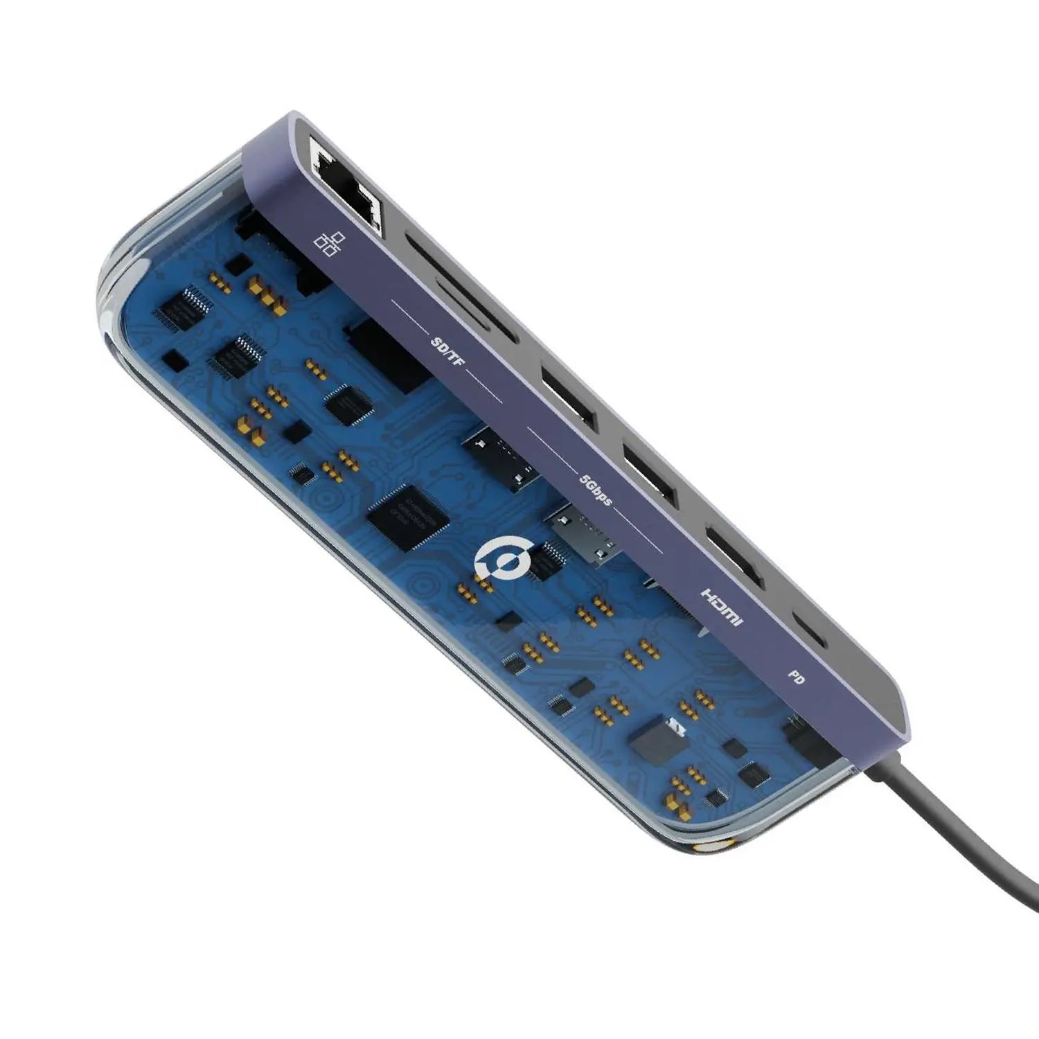 Powerology Crystalline Series 7 in 1 USB-C Multi Hub PD 100W - Transparent