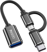YESIDO GS02 2IN1 OTG Adapter Compact & High Speed - Black