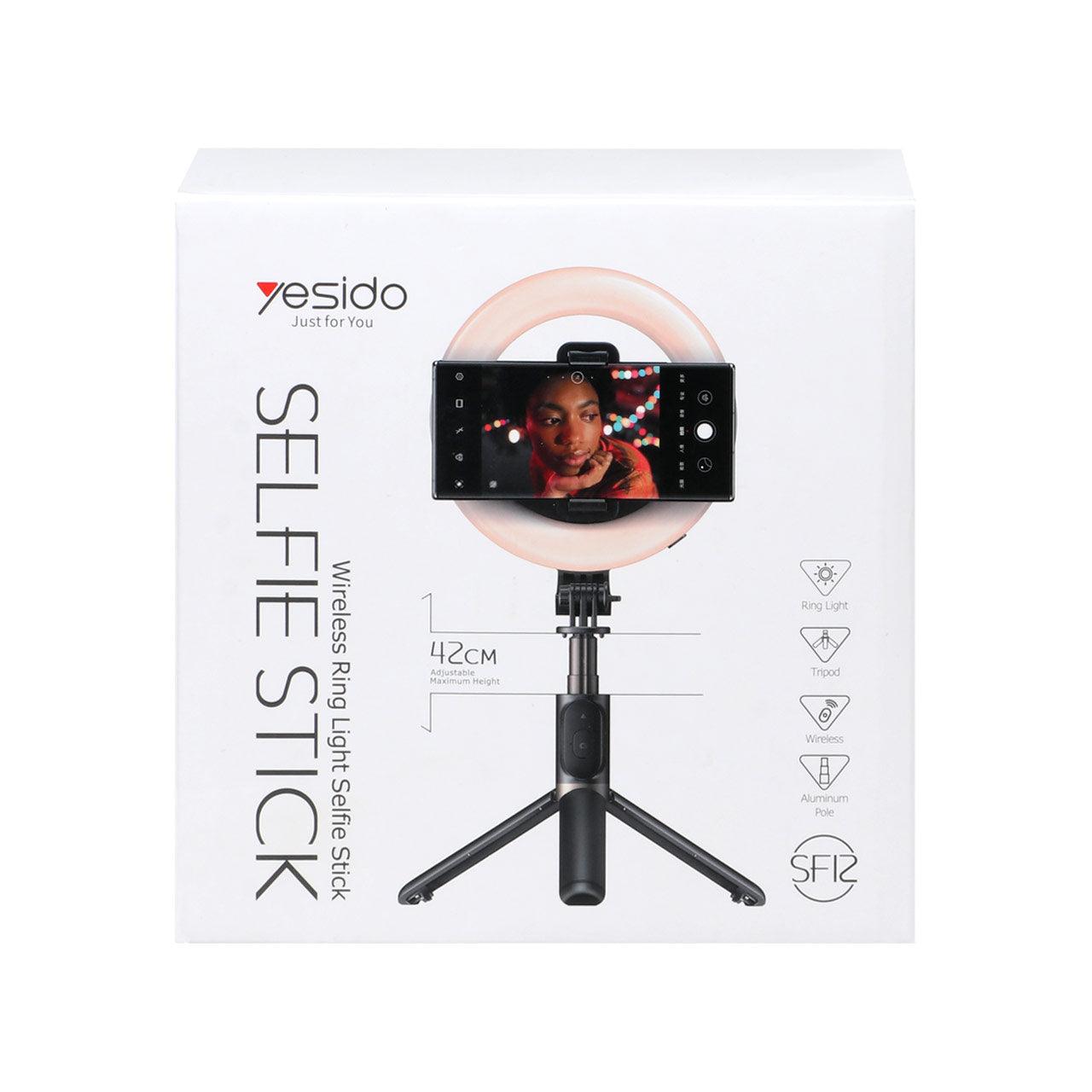 YESIDO SF12 Selfie Stick Tripod with Bluetooth & Ring Light - Black YESIDO SF12 Selfie Stick Tripod with Bluetooth & Ring Light - Black