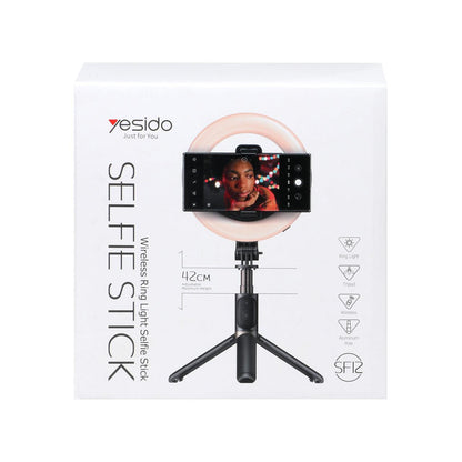 YESIDO SF12 Selfie Stick Tripod with Bluetooth & Ring Light 