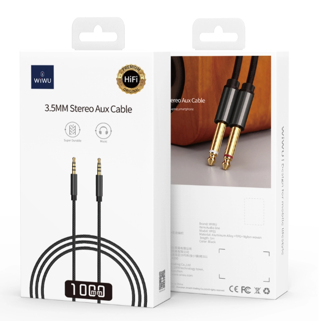 Wiwu 3.5mm stereo aux cable 1m - black