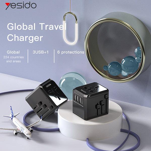 Yesido MC10 Universal Travel Adapter 3 USB + 1 USB-C Port