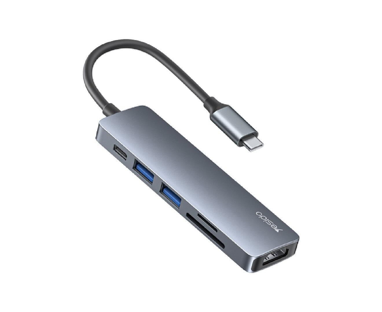 Yesido 6 in 1 USBC Hub with 4K HDMI & Card Reader - Grey Yesido 6 in 1 USBC Hub with 4K HDMI & Card Reader - Grey