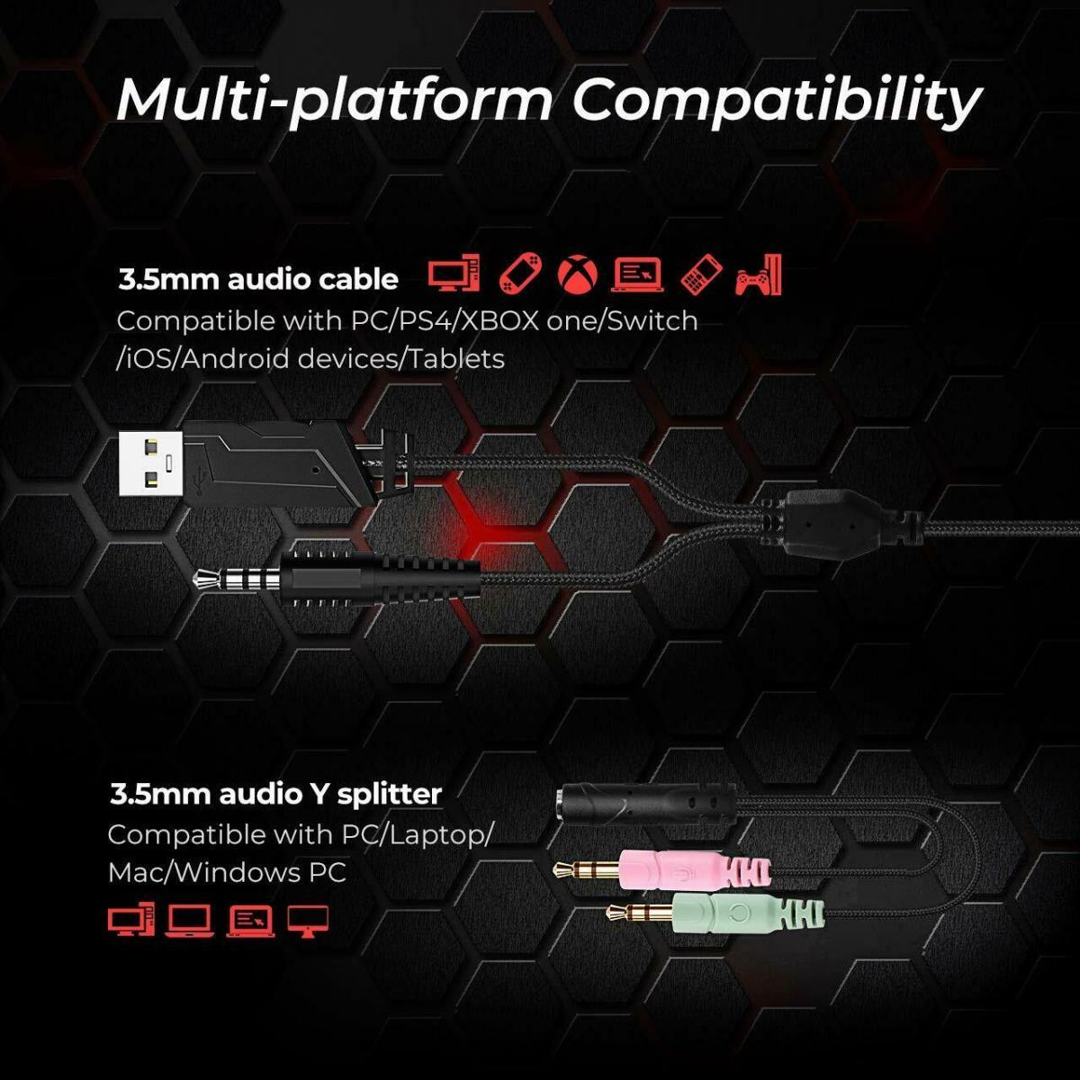 سماعة رأس سلكية للألعاب MPOW EG10 باللونين الأسود والأحمر