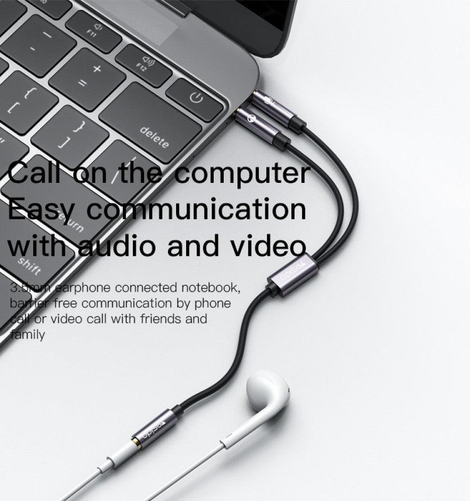 كابل صوت يسيدو 3.5 ملم لسماعات الرأس والميكروفون - رمادي