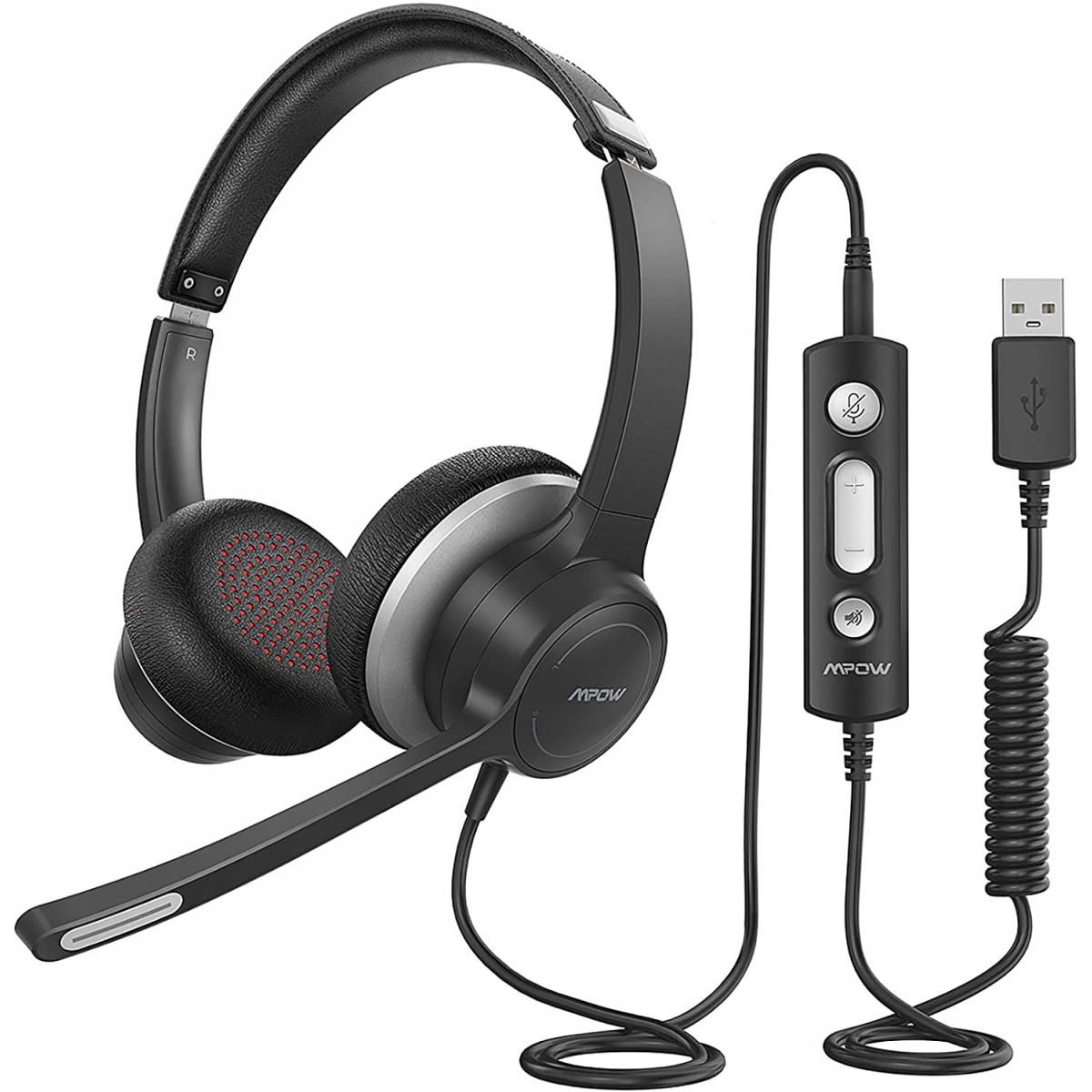 MPOW HC6 Business Wired Headset Black+Silver
