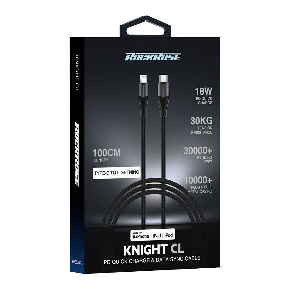 ROCKROSE Type-C cable in Lightning Knight CL, 18W, 1m, black-gray
