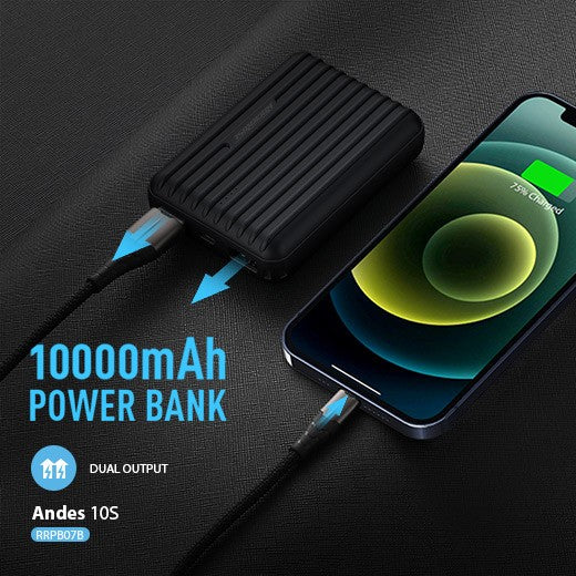RockRose, Andes 10S, 10000 mAh, Fast Charge, Lightweight & Ultra-Compact Power Bank - Grey