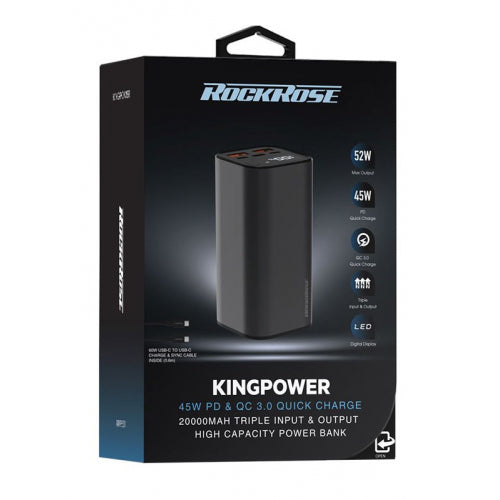 ROCKROSE power bank, 20000mAh, 2x USB & USB Type-C, 52.5W, gray