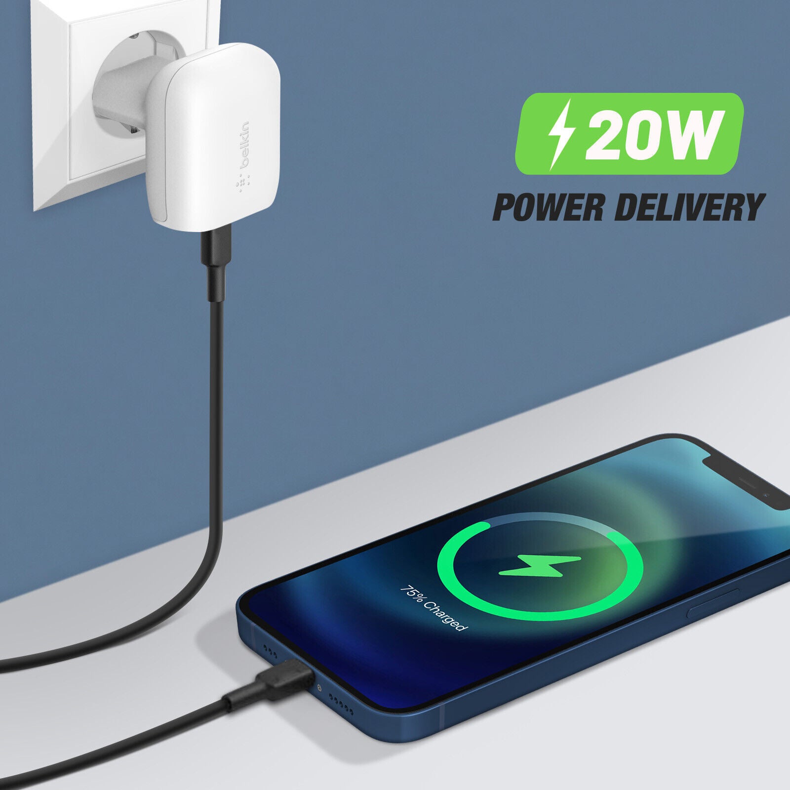 Belkin USB-C Wall Charger Power Delivery 20W Rapid Charge Compact White