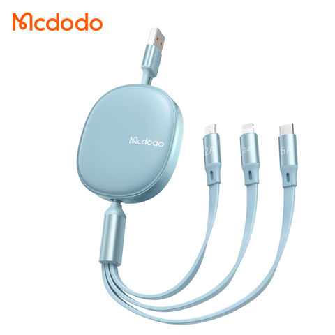 Mcdodo New 3 in 1 Data Cable Restractable Nylon Braided 6Amp USB Cable 1.2M For iphone micro type c